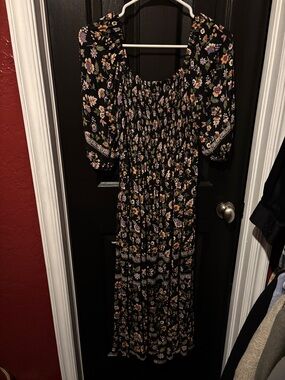 Angie Black Maxi Dress with Purple and Peach Floral Print